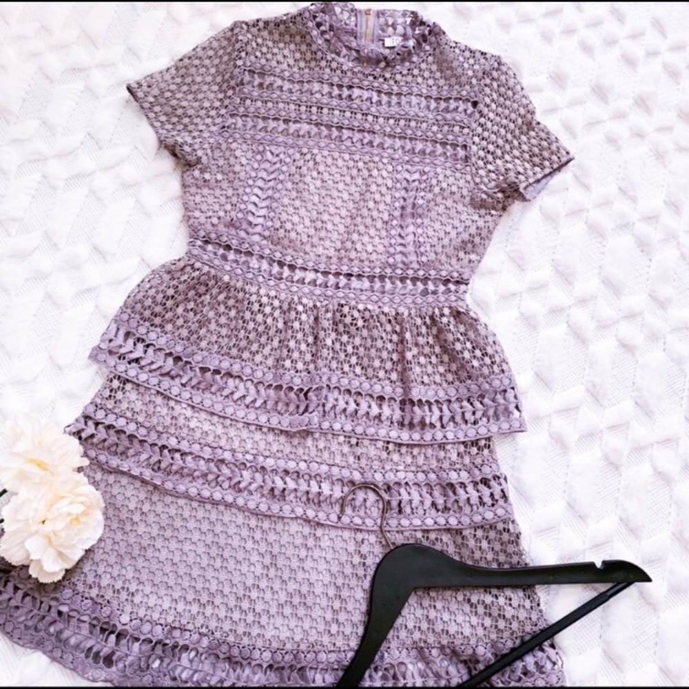 Tobi Lavender Purple Grey Crochet Tiered Dress